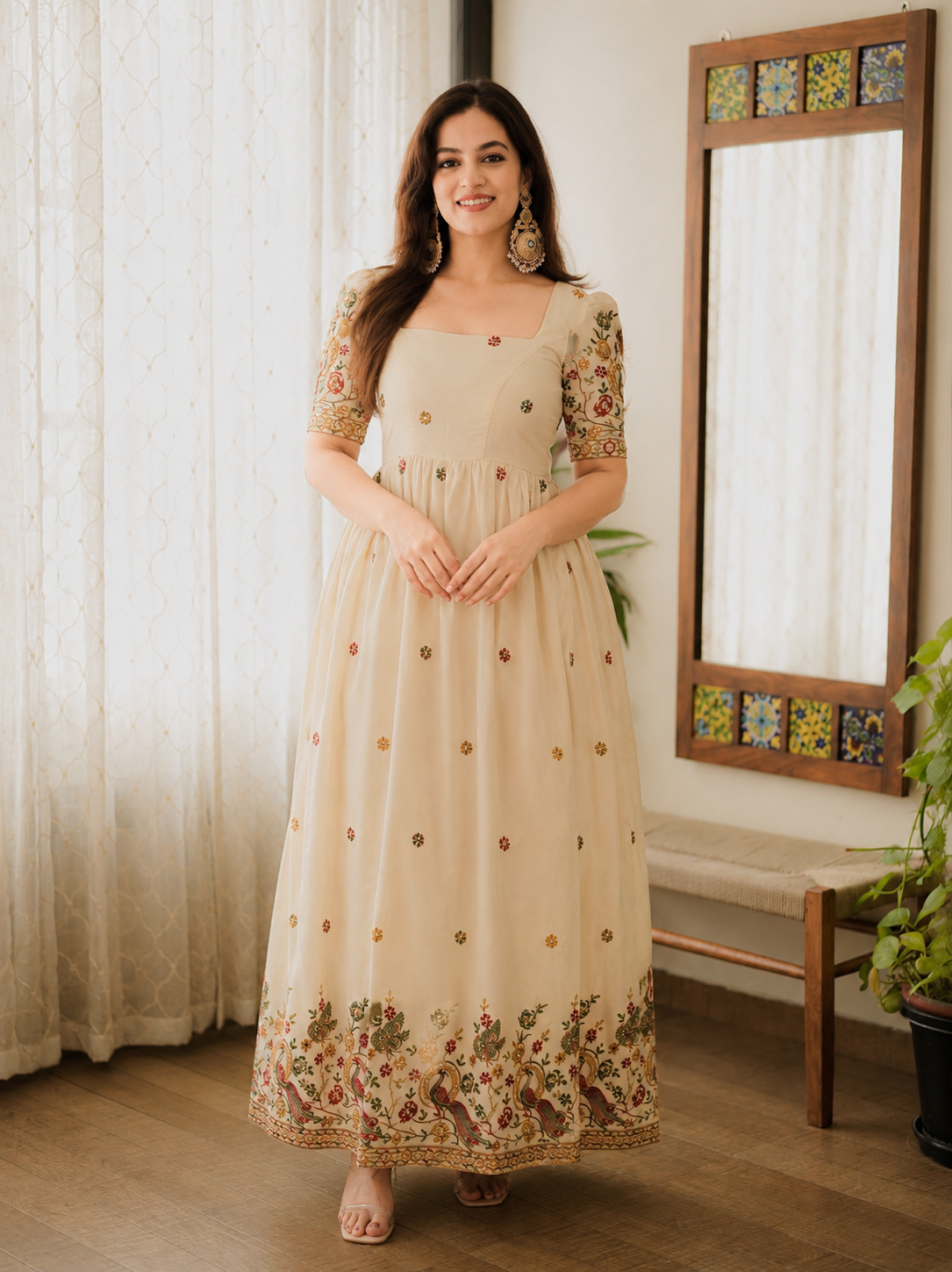 Designer Flared Gown with Intricate Zari Craftsmanship
