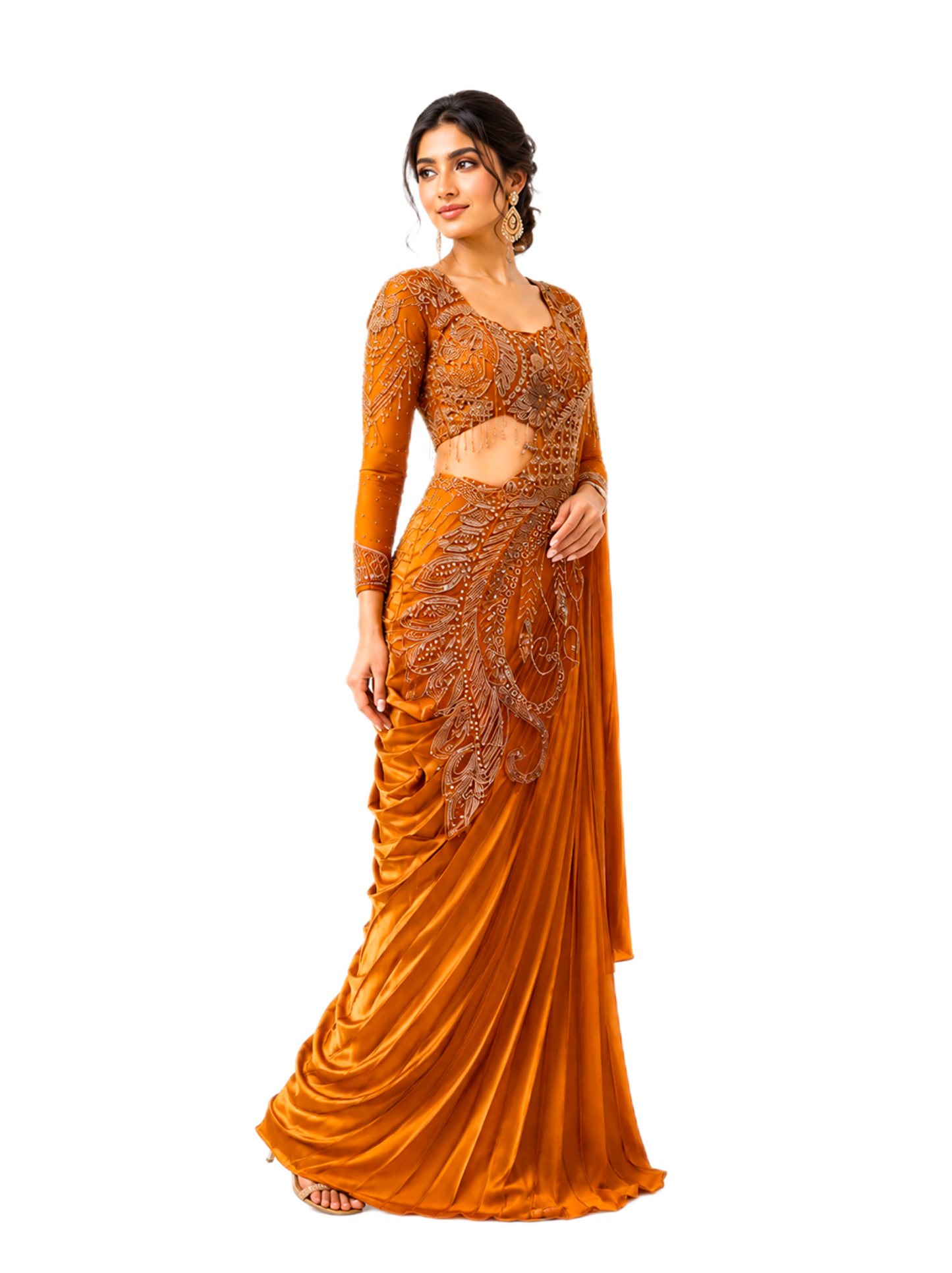 Orange Heavy Drape Saree