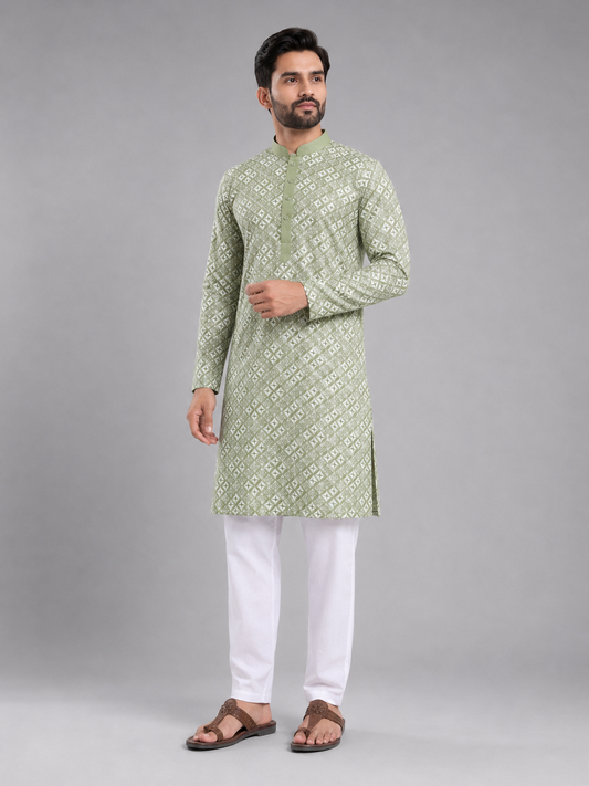 Royal Pista Embroidered Kurta Set Featuring Timeless Elegance