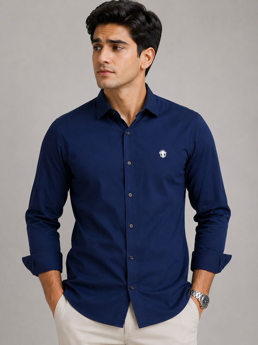 Classic Navy Blue Cotton Shirt for Effortless Professional Style