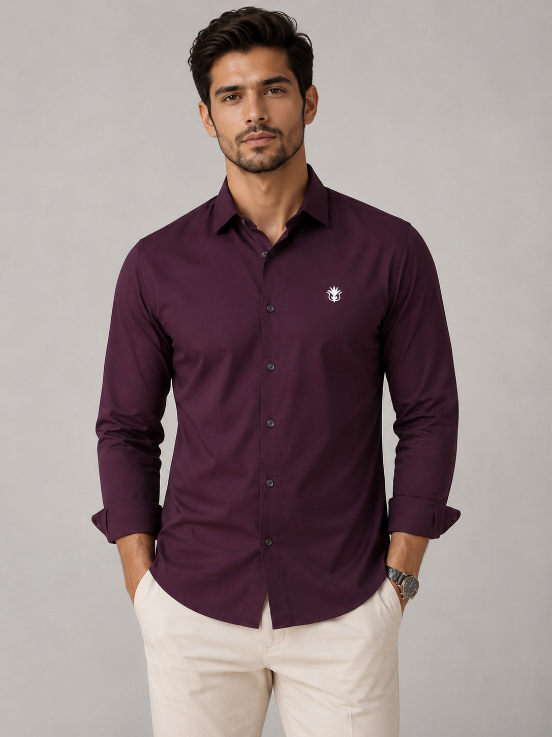 Classic Wine Cotton Shirt for Refined Professional Style
