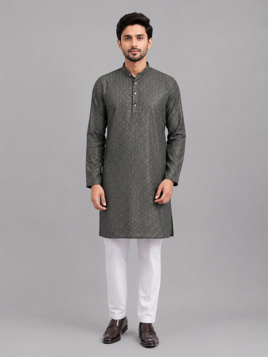 Heritage Grey Embroidered Kurta