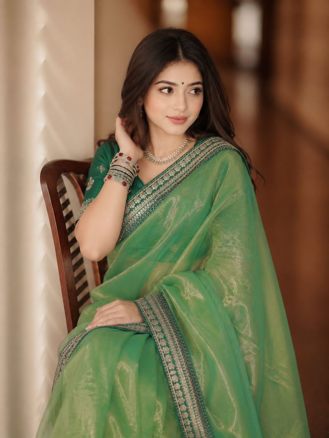Sage Green Embroidered Designer Saree with Border Work