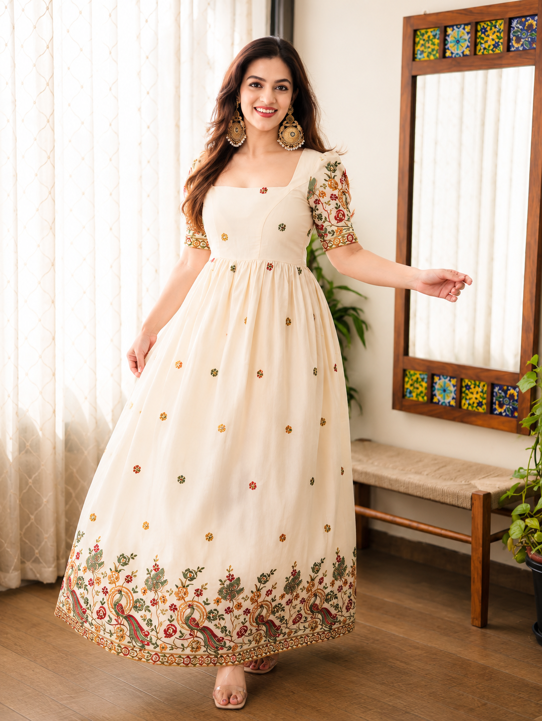 Designer Flared Gown with Intricate Zari Craftsmanship