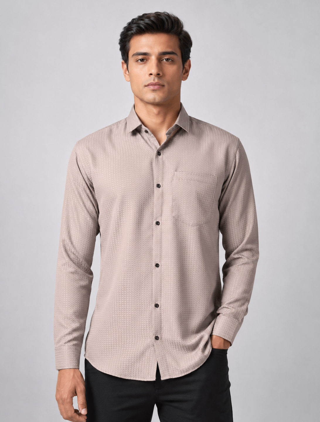 Classic Beige Textured Shirt for Modern Men's Wardrobe