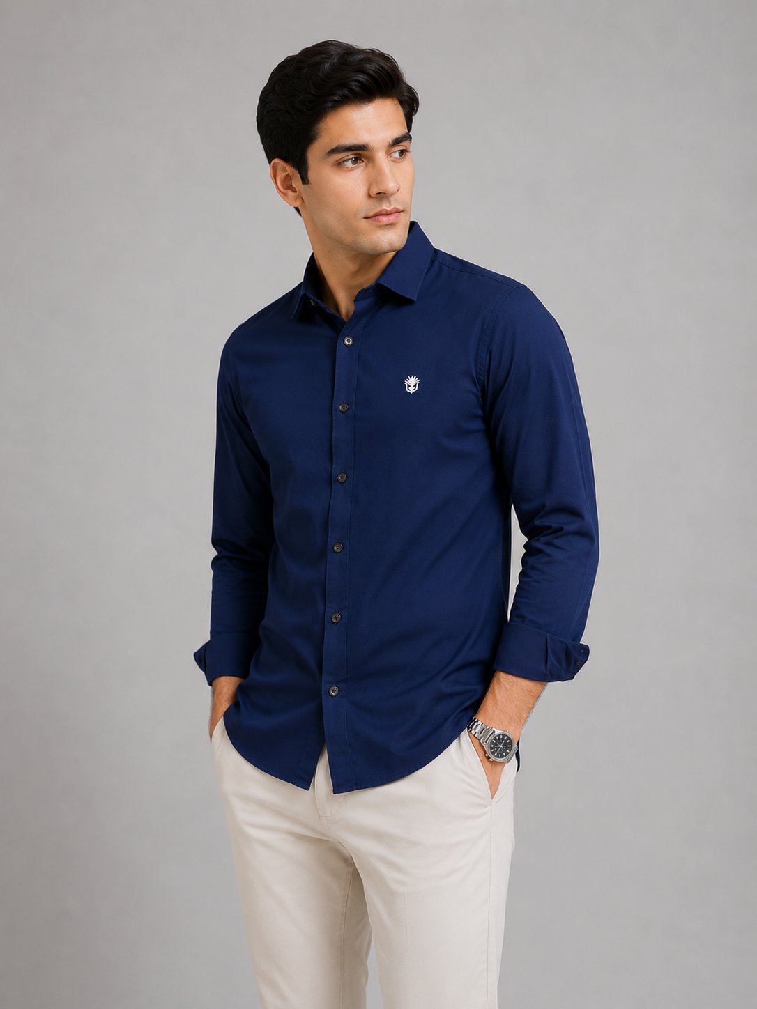 Classic Navy Blue Cotton Shirt for Effortless Professional Style