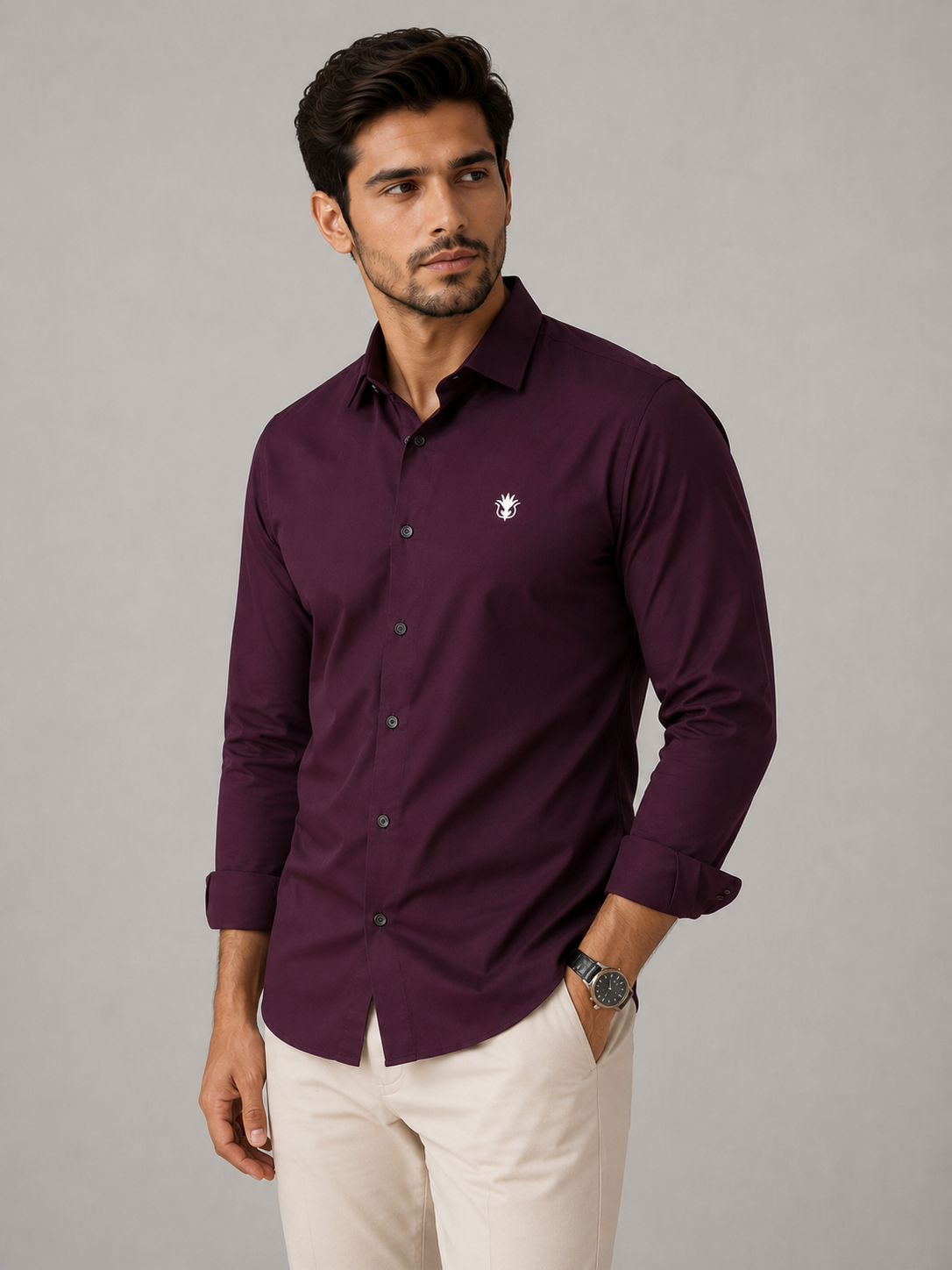 Classic Wine Cotton Shirt for Refined Professional Style