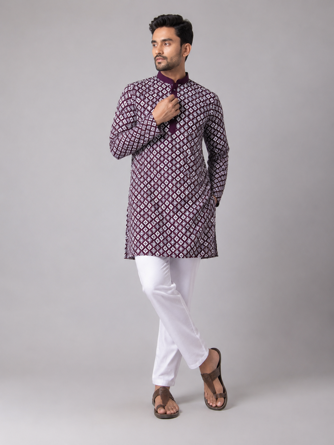 Royal Wine Embroidered Kurta Set Featuring Timeless Elegance