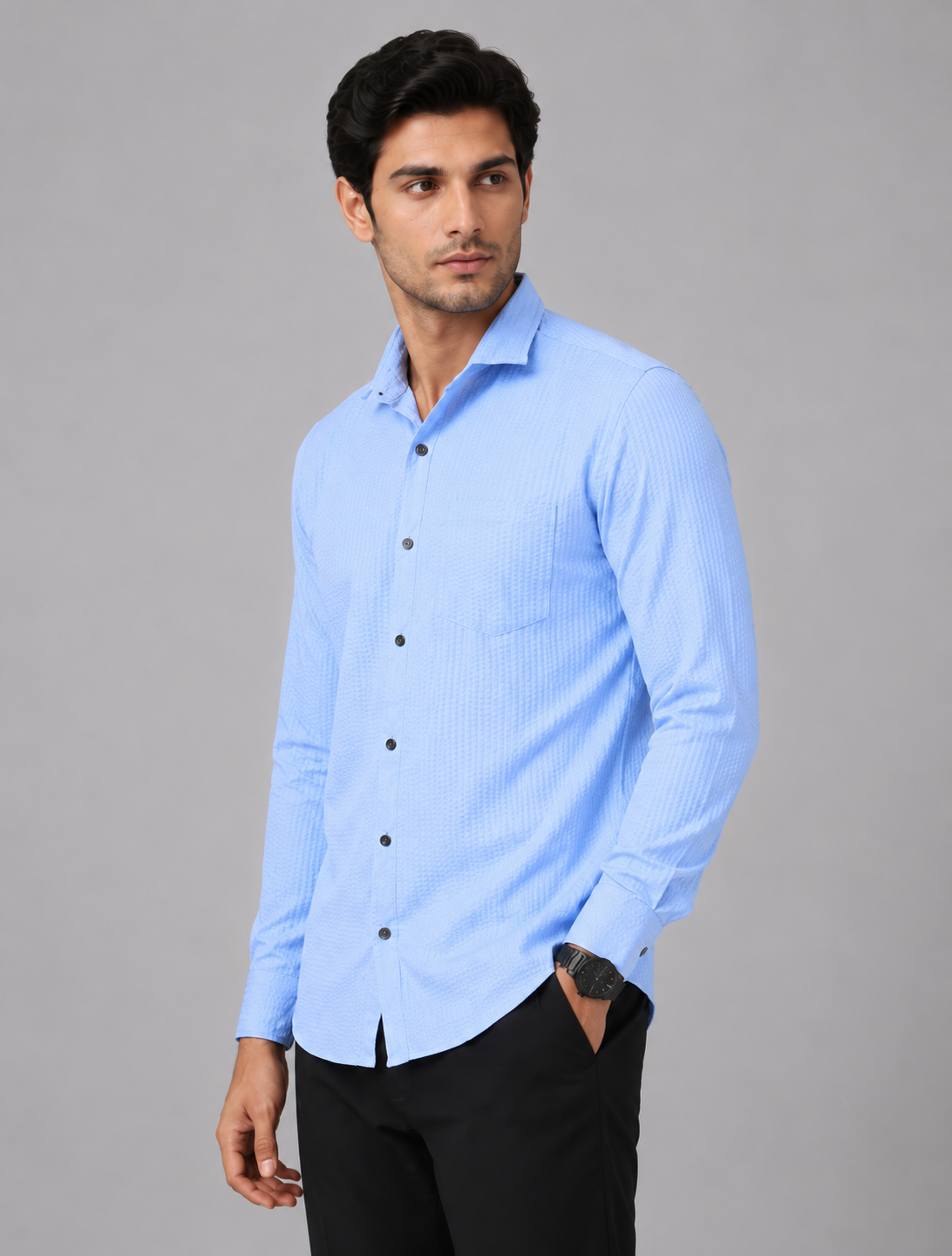 Timeless Sky Blue Designer Shirt with Modern Charm