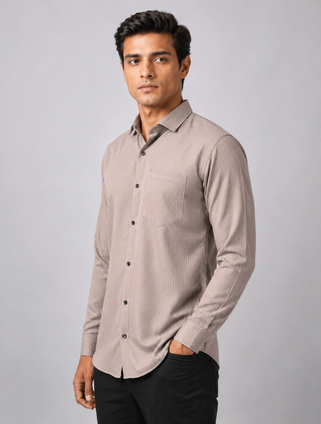 Classic Beige Textured Shirt for Modern Men's Wardrobe