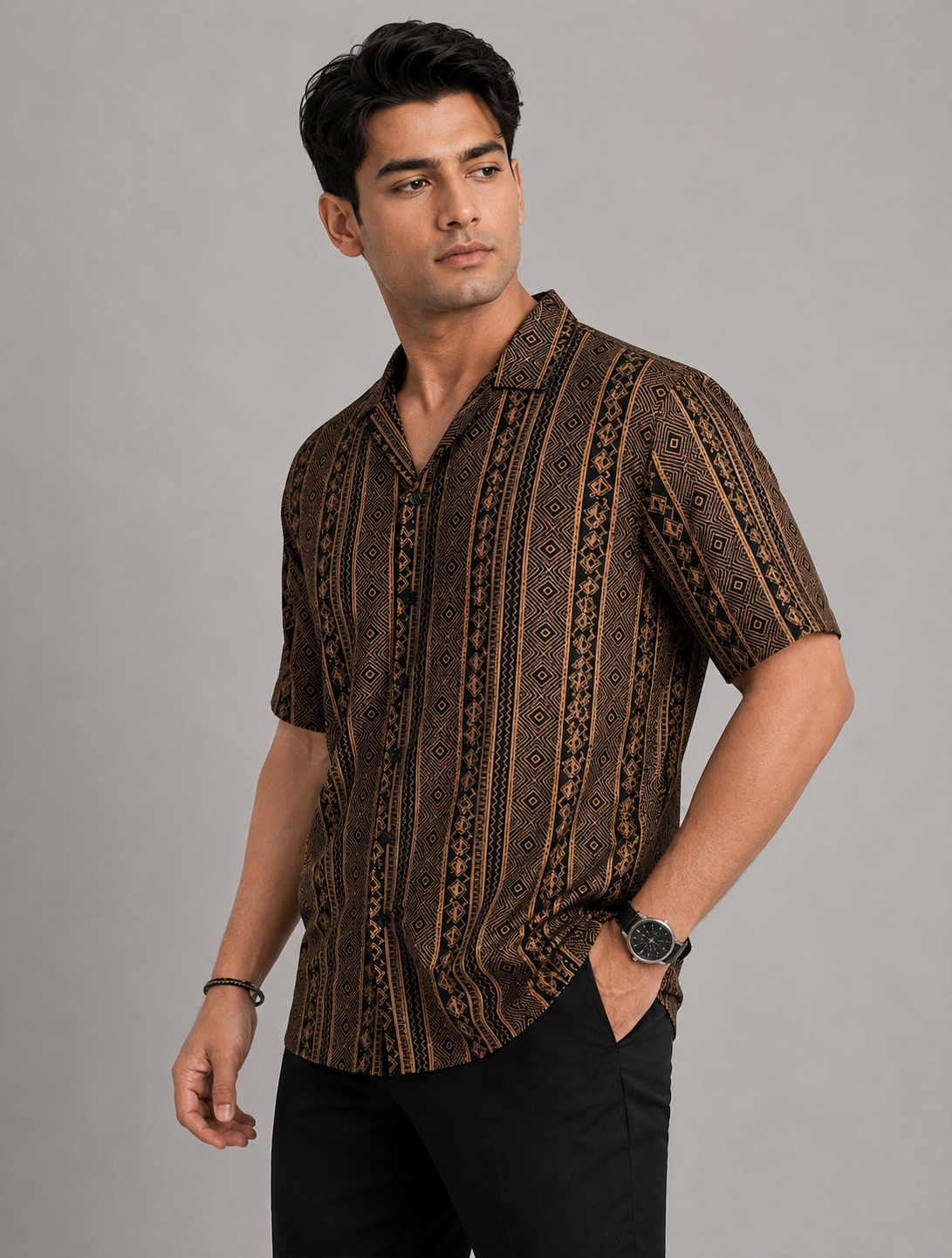 Cotton Cuban Collar Shirt