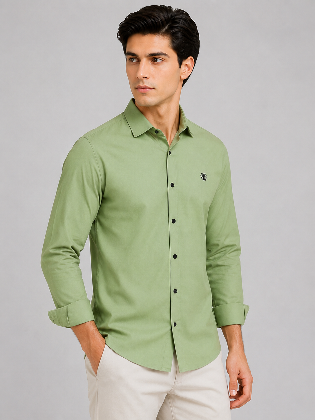 Classic Olive Green Cotton Shirt for Refined Everyday Style