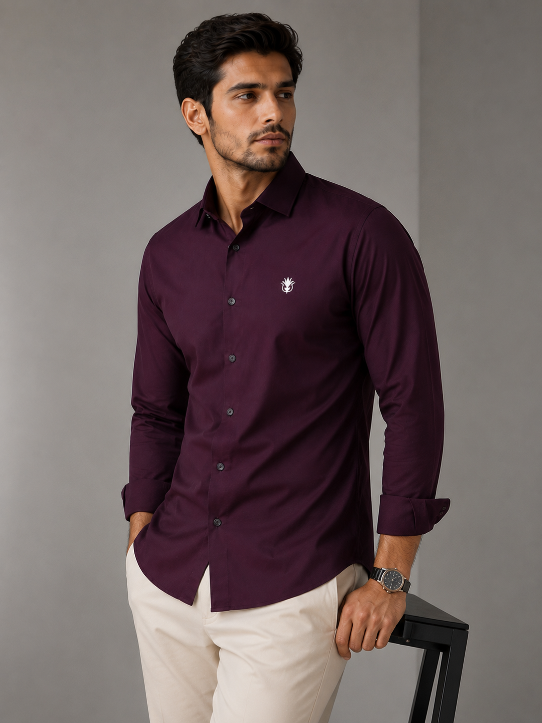 Classic Wine Cotton Shirt for Refined Professional Style
