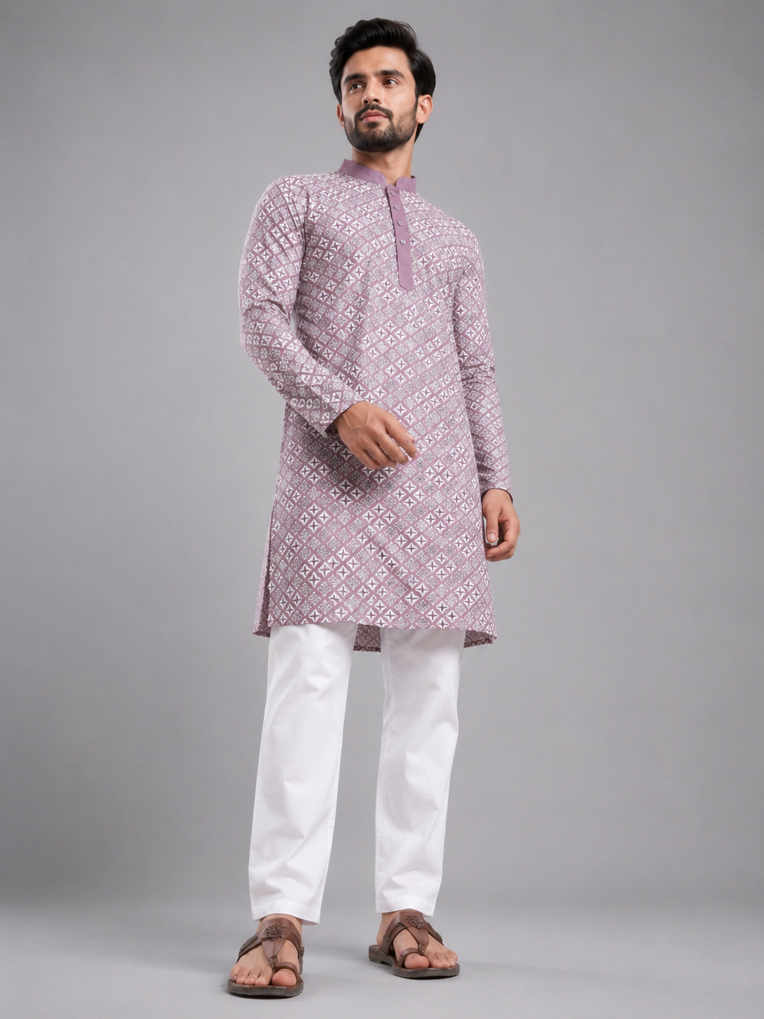 Royal Lavender Embroidered Kurta Set Featuring Timeless Elegance