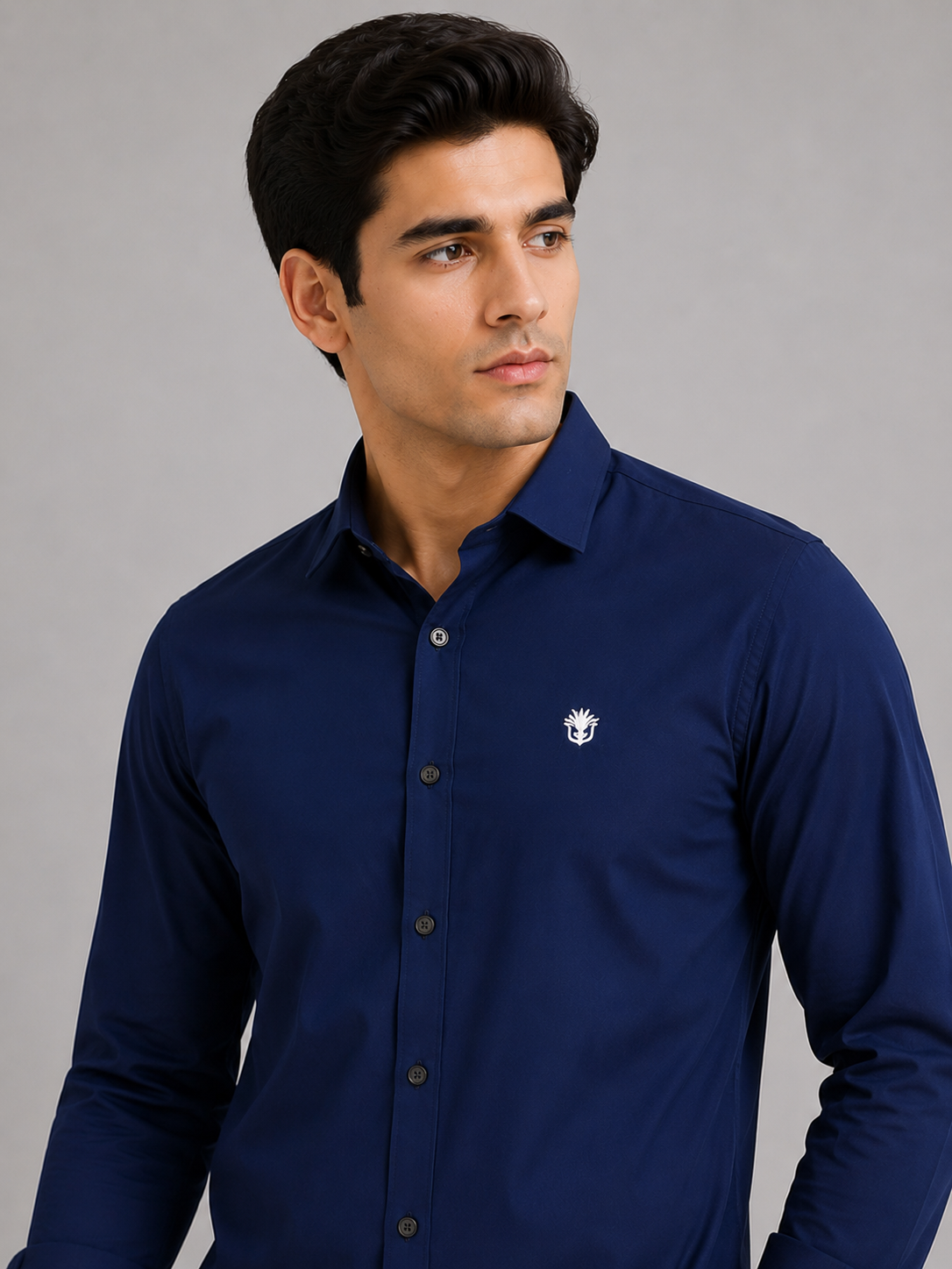 Classic Navy Blue Cotton Shirt for Effortless Professional Style