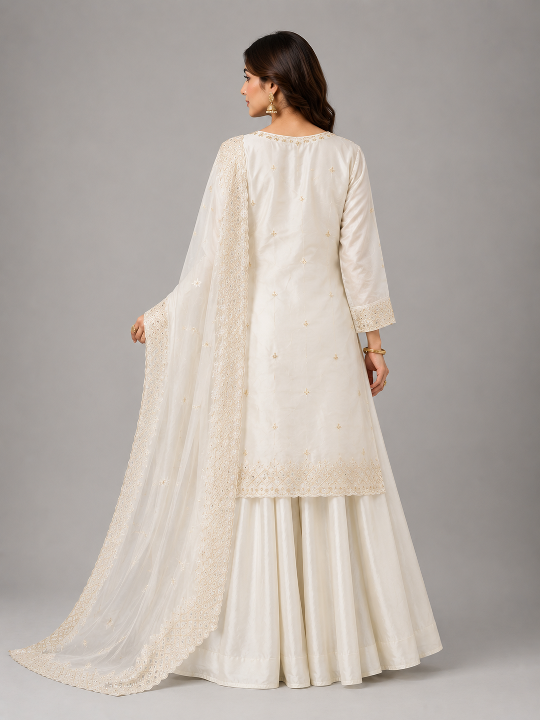 Royal Ivory Embroidered Palazzo Suit Set Featuring Bead & Sequin Detailing