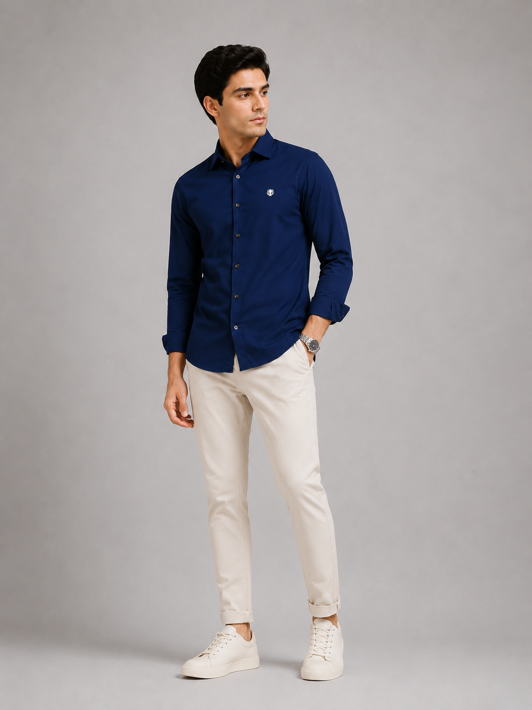 Classic Navy Blue Cotton Shirt for Effortless Professional Style