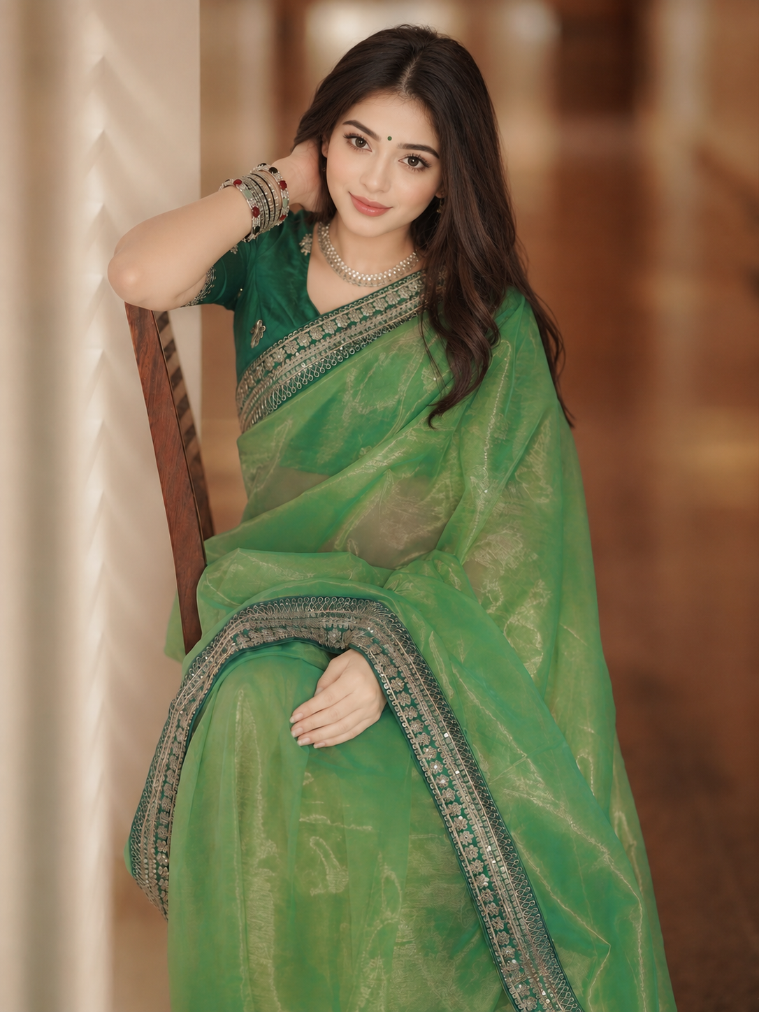 Sage Green Embroidered Designer Saree with Border Work