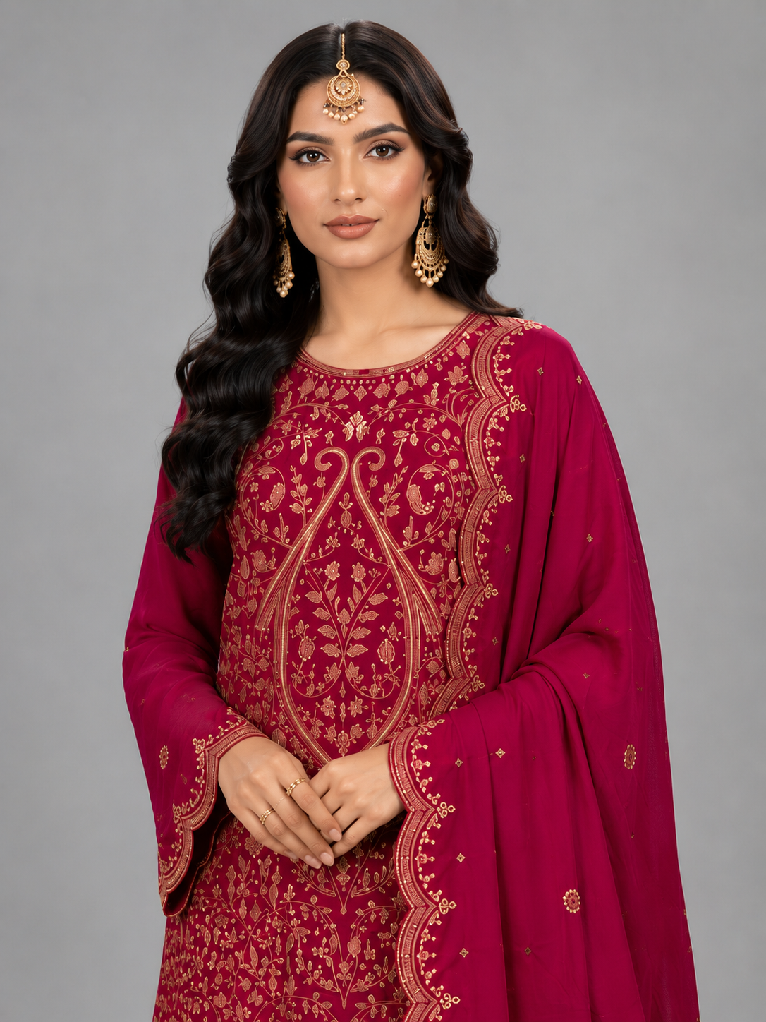 Royal Rani Pink Embroidered Palazzo Suit Set Featuring Zari & Sequin Detailing