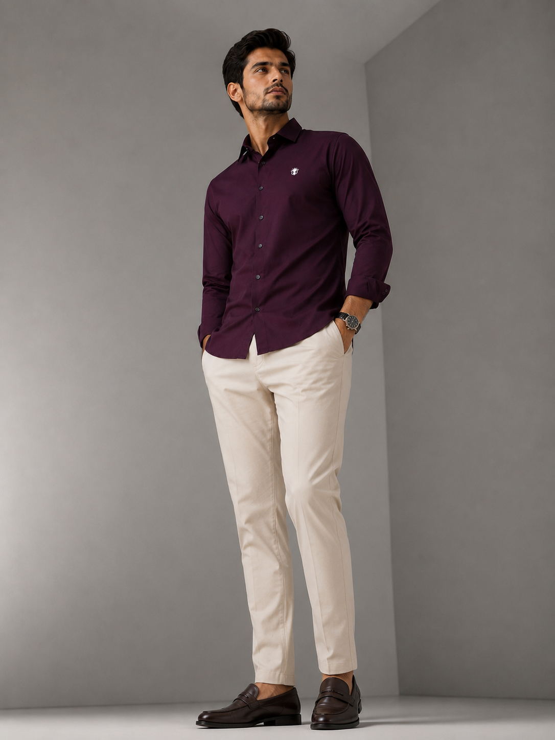 Classic Wine Cotton Shirt for Refined Professional Style