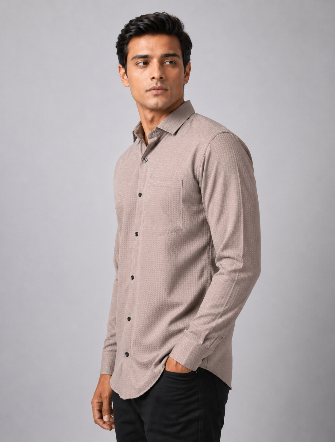 Classic Beige Textured Shirt for Modern Men's Wardrobe