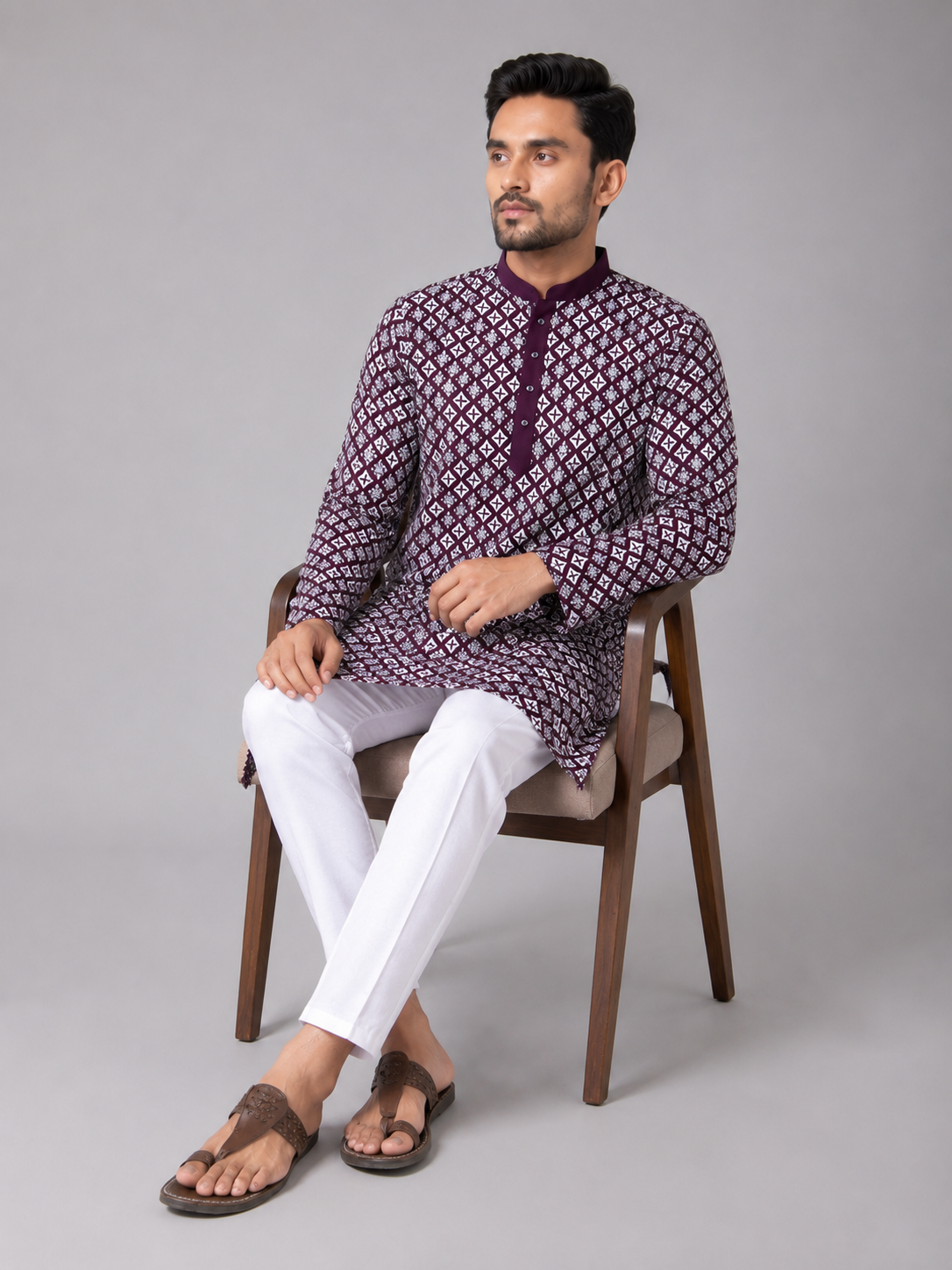 Royal Wine Embroidered Kurta Set Featuring Timeless Elegance