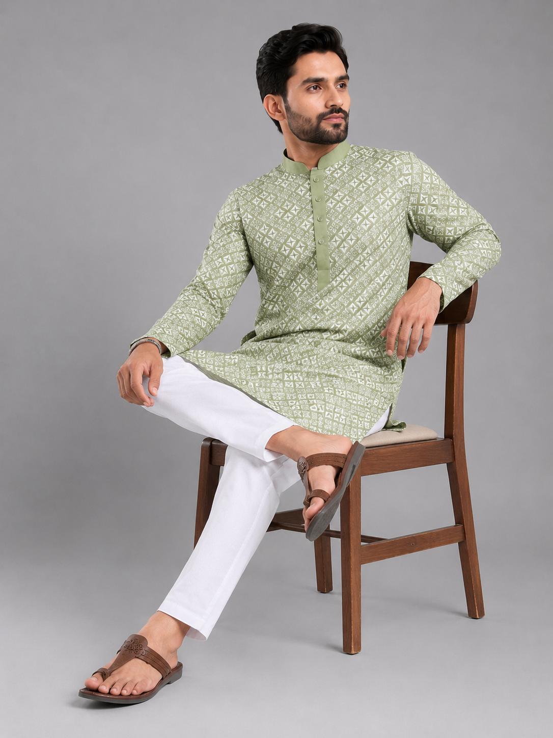 Royal Pista Embroidered Kurta Set Featuring Timeless Elegance