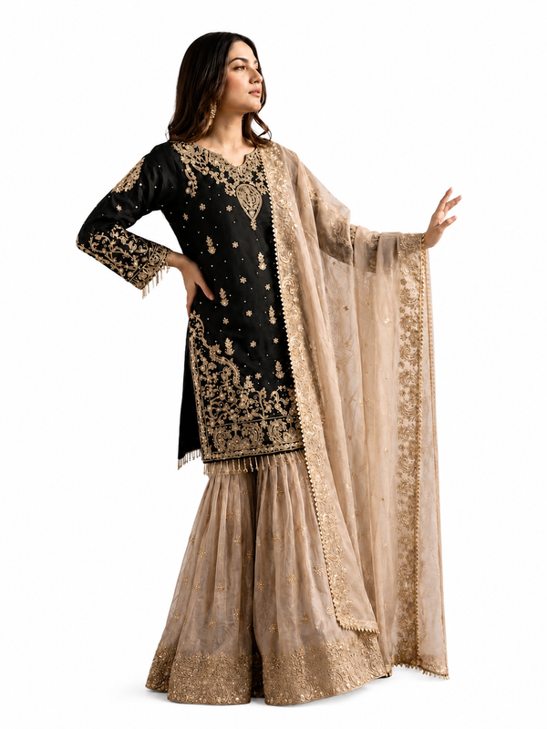 Black Designer Sharara Suit