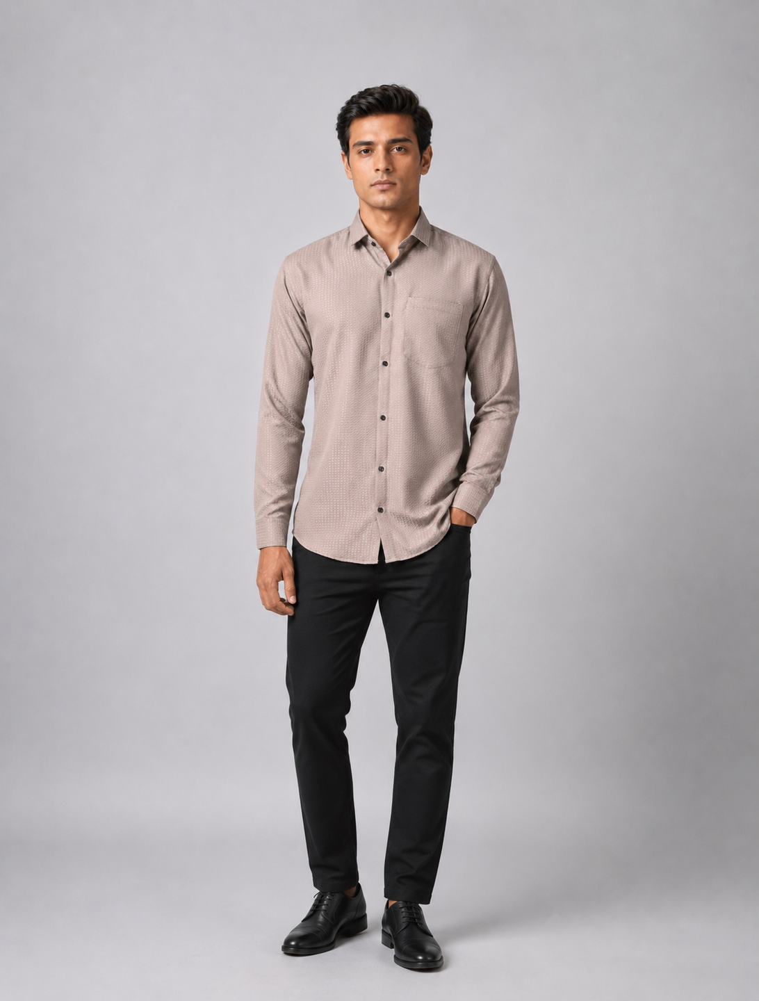 Classic Beige Textured Shirt for Modern Men's Wardrobe