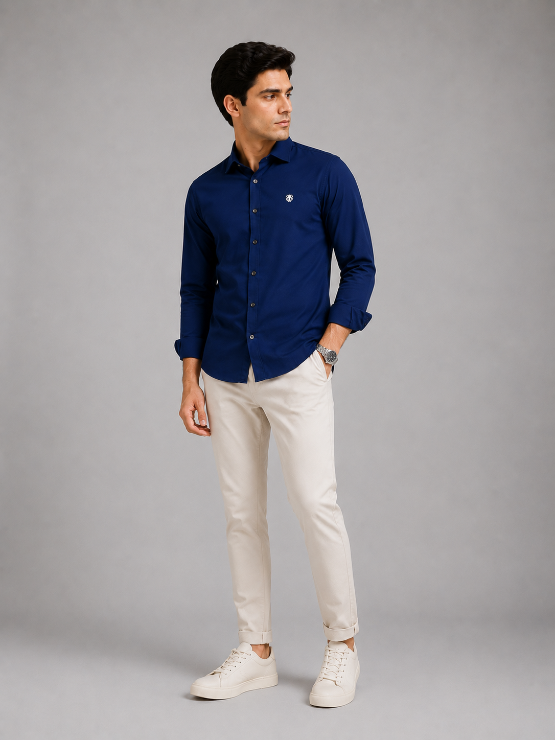 Classic Navy Blue Cotton Shirt for Effortless Professional Style