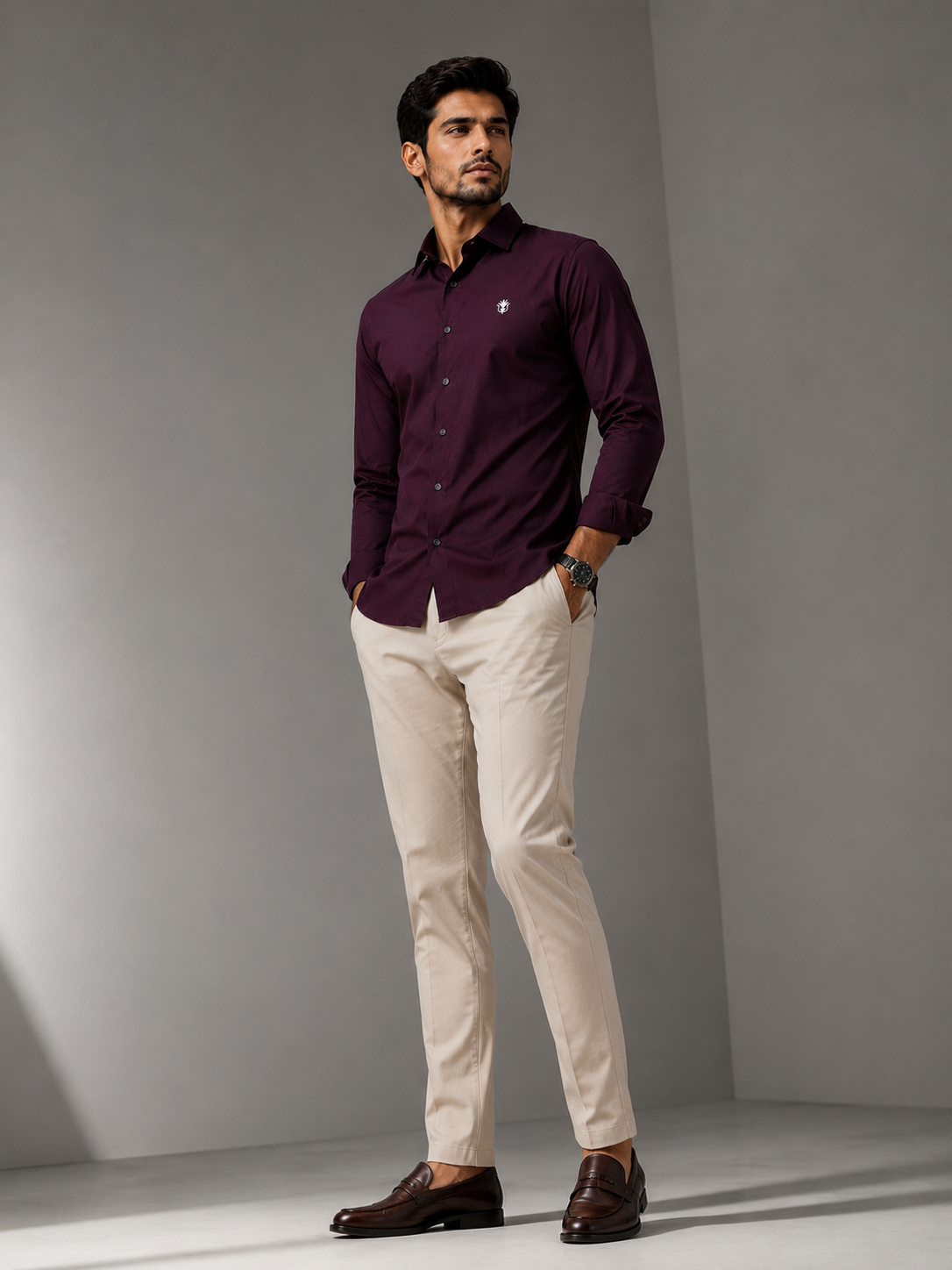 Classic Wine Cotton Shirt for Refined Professional Style