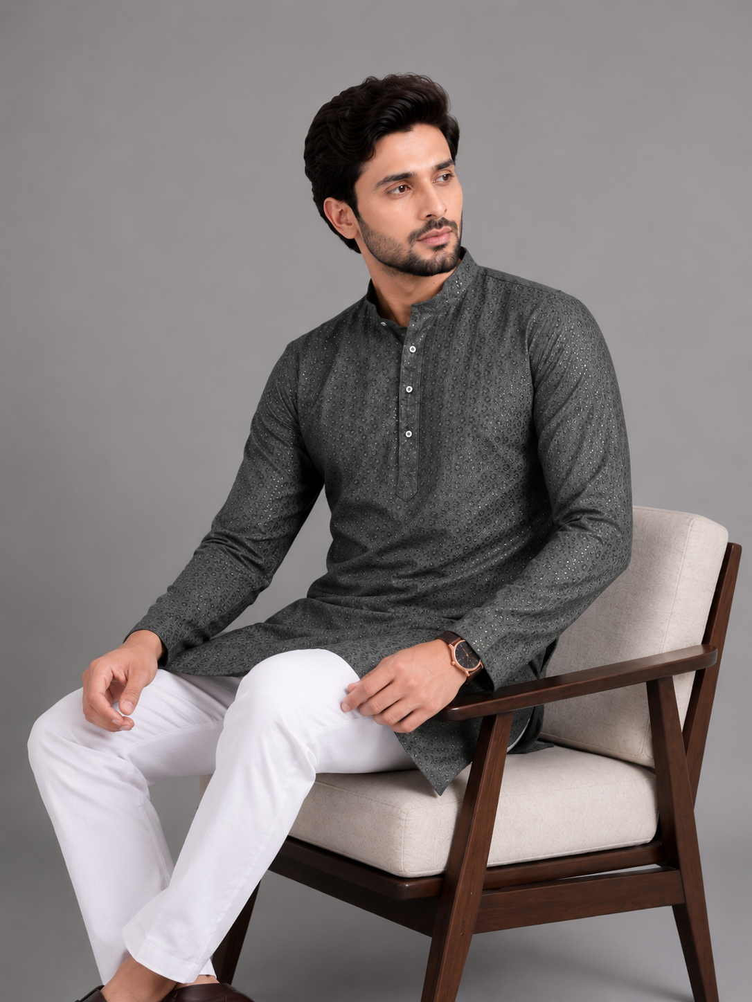 Heritage Grey Embroidered Kurta