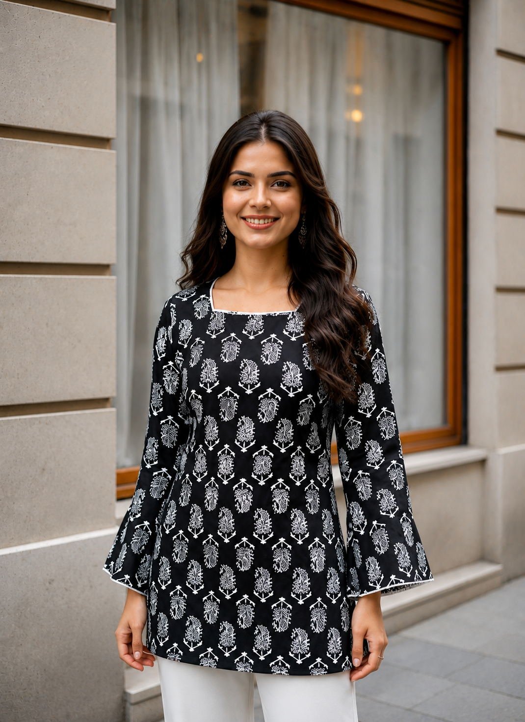 Printed Cotton Short Kurti Featuring Timeless Ethnic Patterns