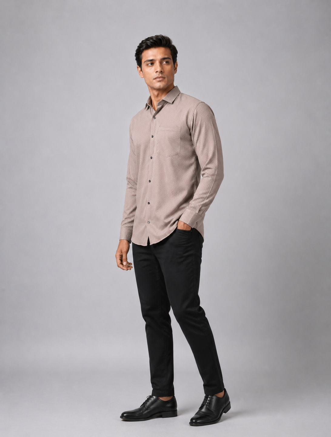 Classic Beige Textured Shirt for Modern Men's Wardrobe