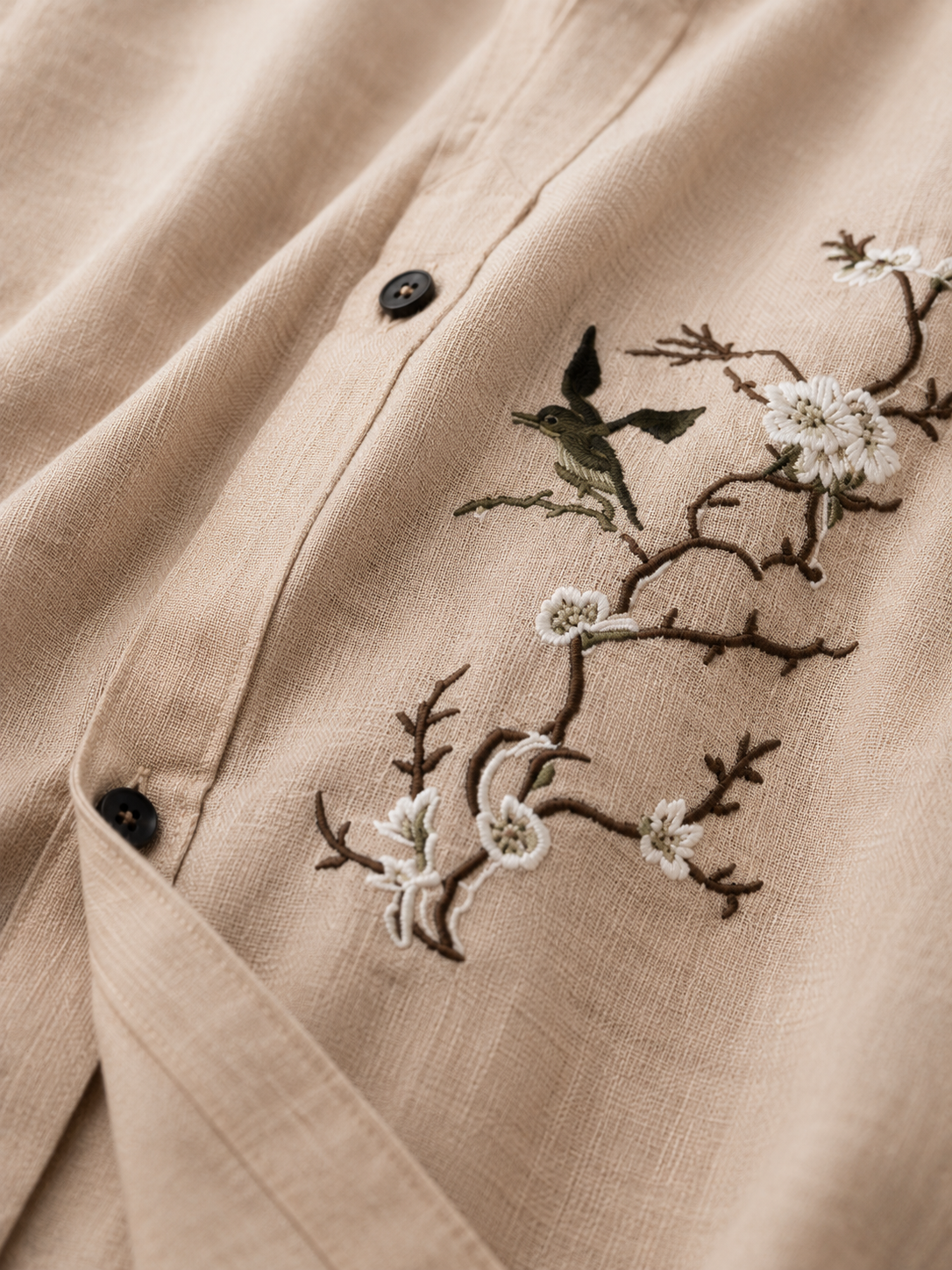 Signature Ivory Linen Shirt with Artistic Threadwork