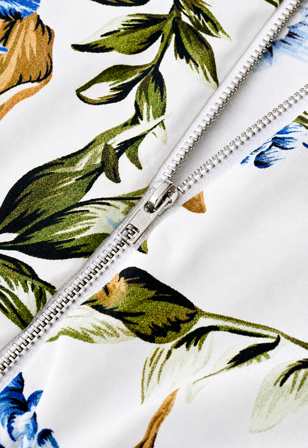 Elegant Ivory Floral Maxi Dress Featuring Blue Botanical Prints