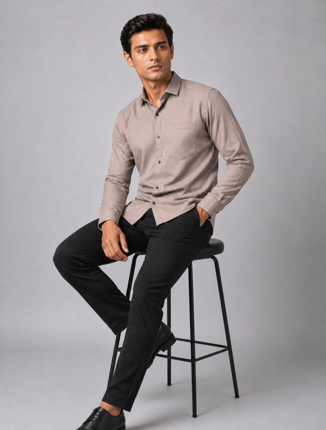 Classic Beige Textured Shirt for Modern Men's Wardrobe