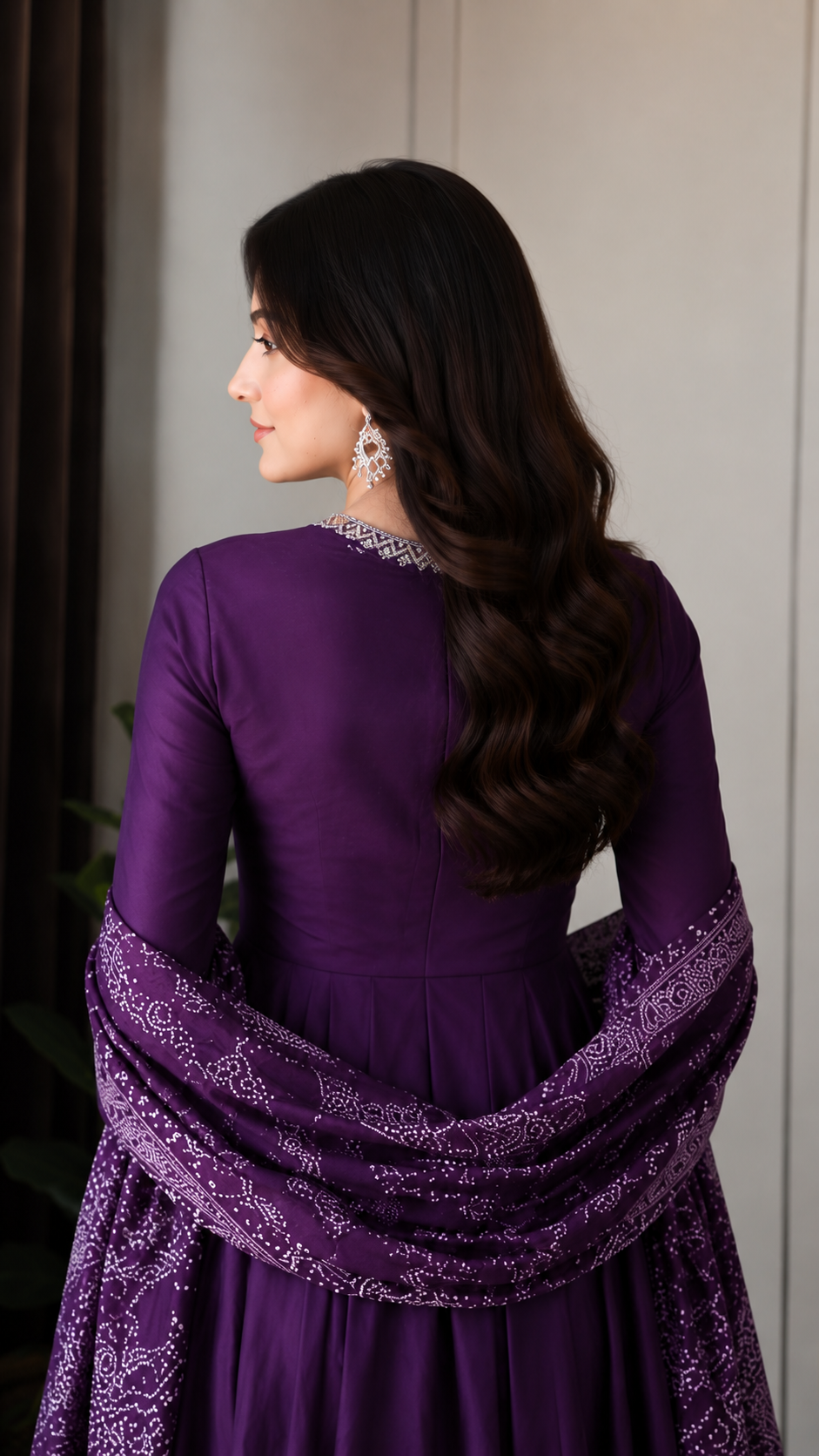 Classic Purple Anarkali Ensemble Featuring Contemporary Print Accents