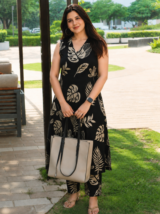 Midnight Black Printed Kurti Set for Effortless Everyday Style
