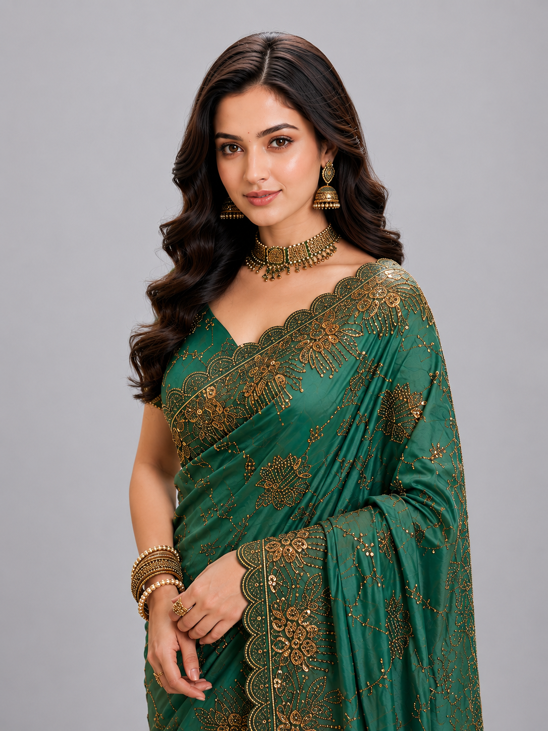 Regalia Royale Teal Green Satin Silk Saree