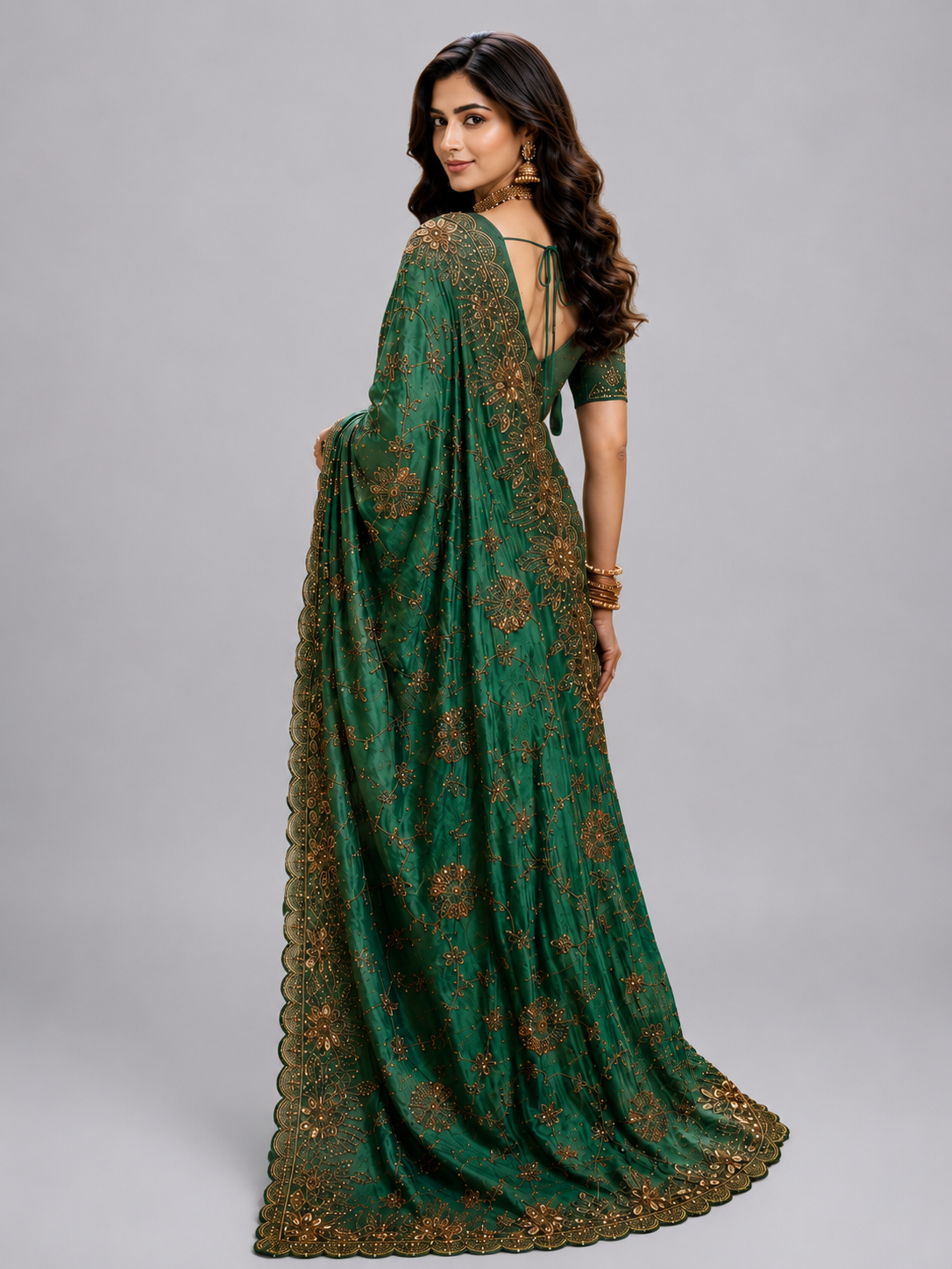 Regalia Royale Teal Green Satin Silk Saree
