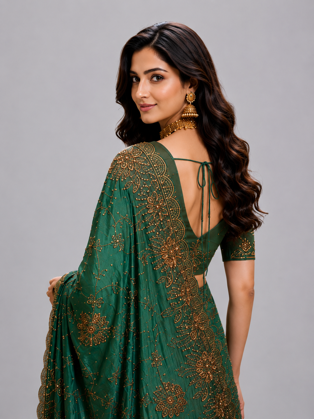 Regalia Royale Teal Green Satin Silk Saree
