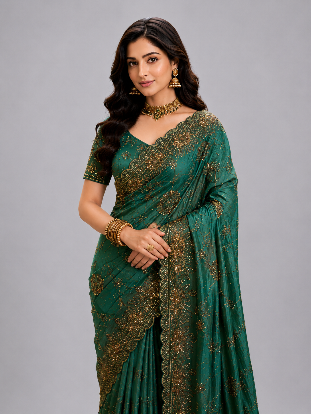 Regalia Royale Teal Green Satin Silk Saree