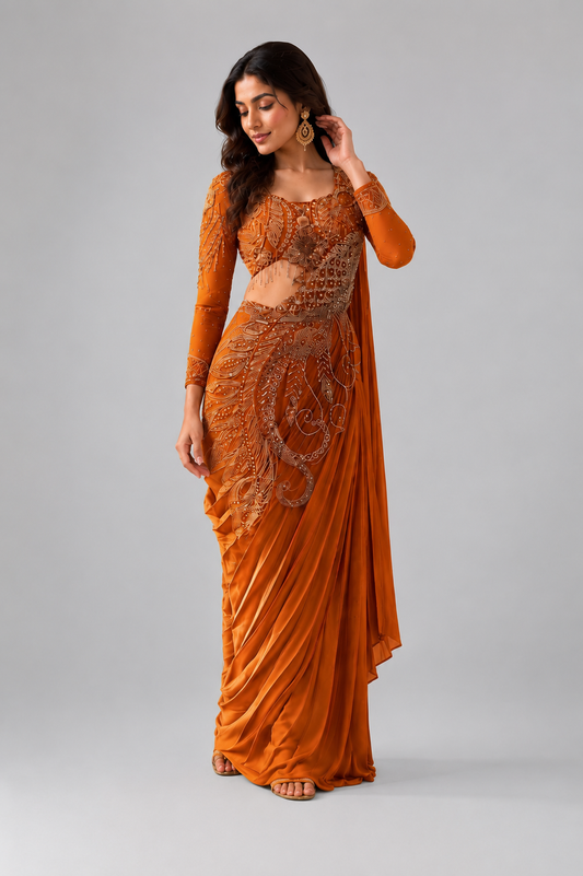 Orange Heavy Drape Saree