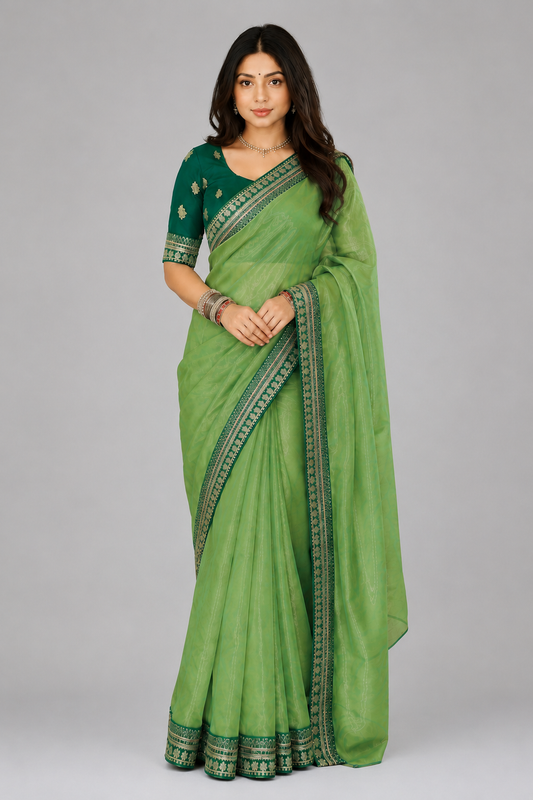 Sage Green Embroidered Saree