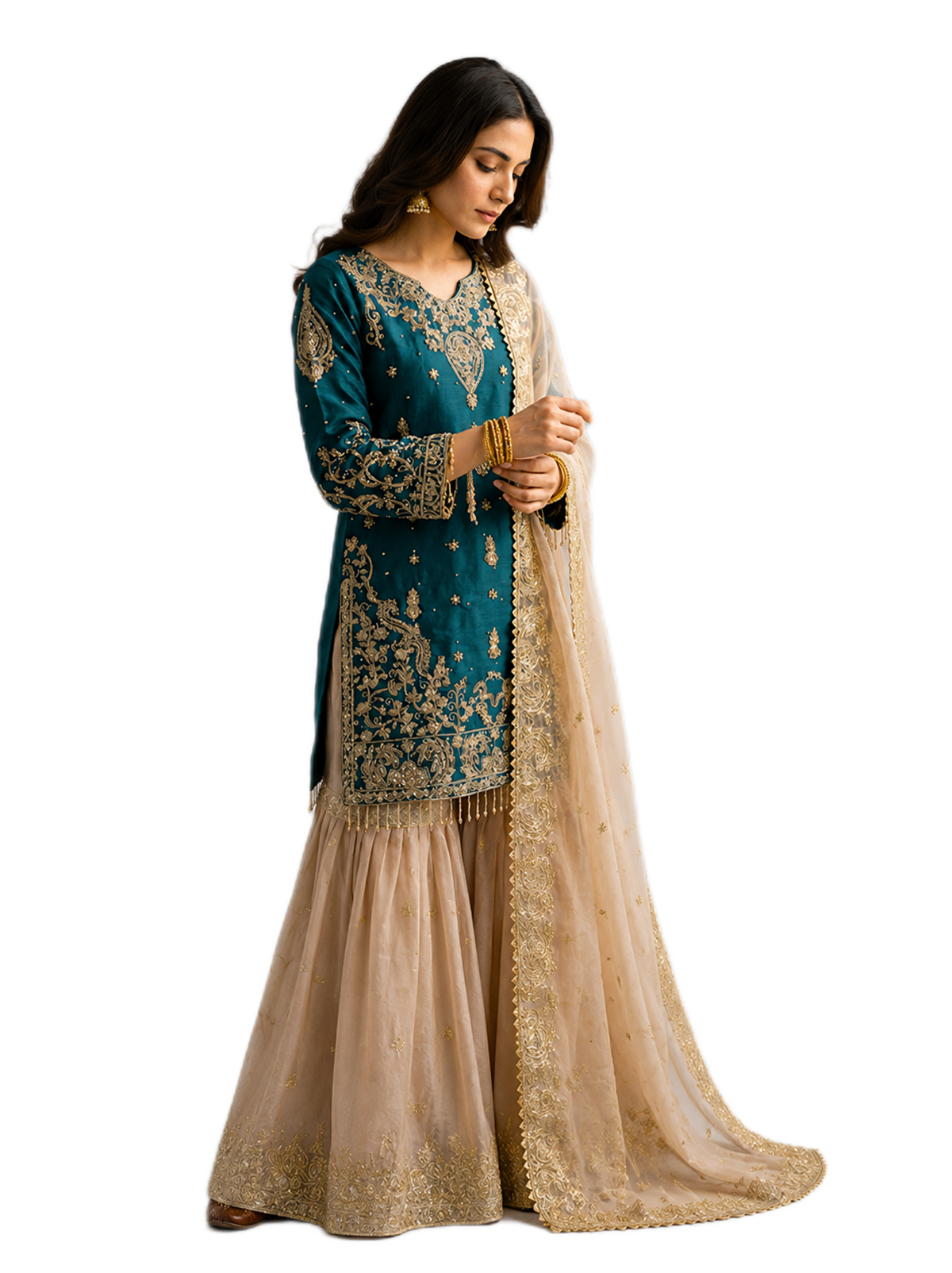 Teal Designer Sharara Suit