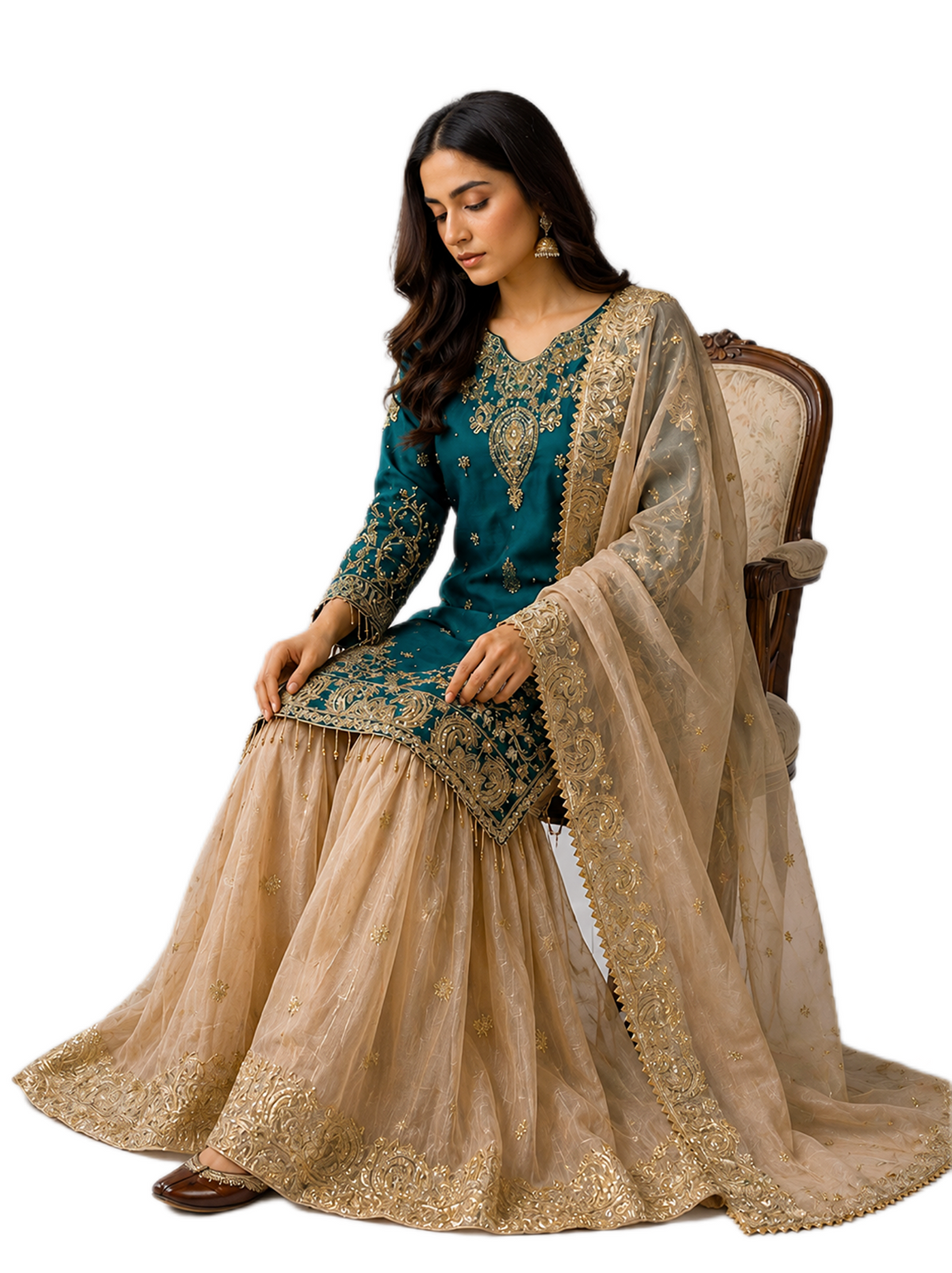 Teal Designer Sharara Suit
