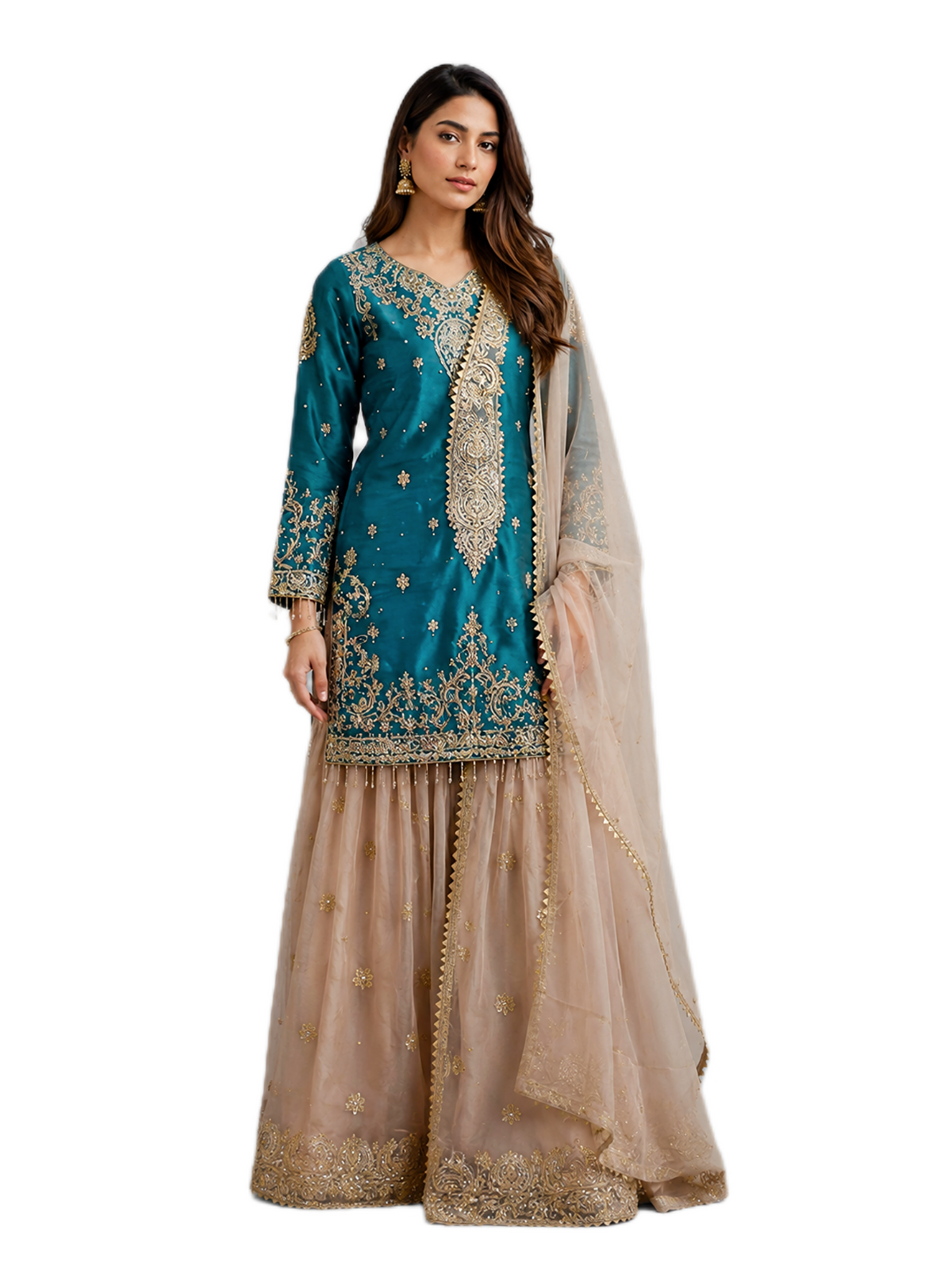 Teal Designer Sharara Suit