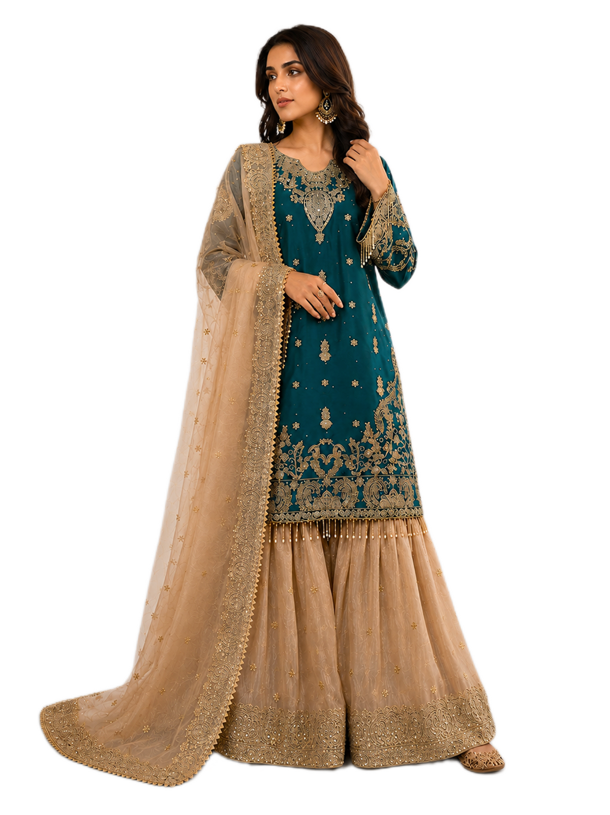 Teal Designer Sharara Suit