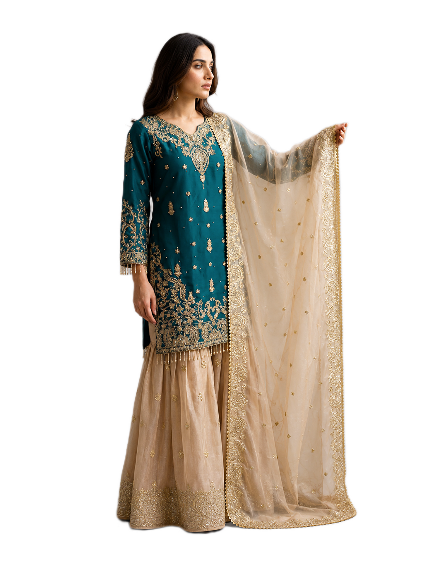 Teal Designer Sharara Suit